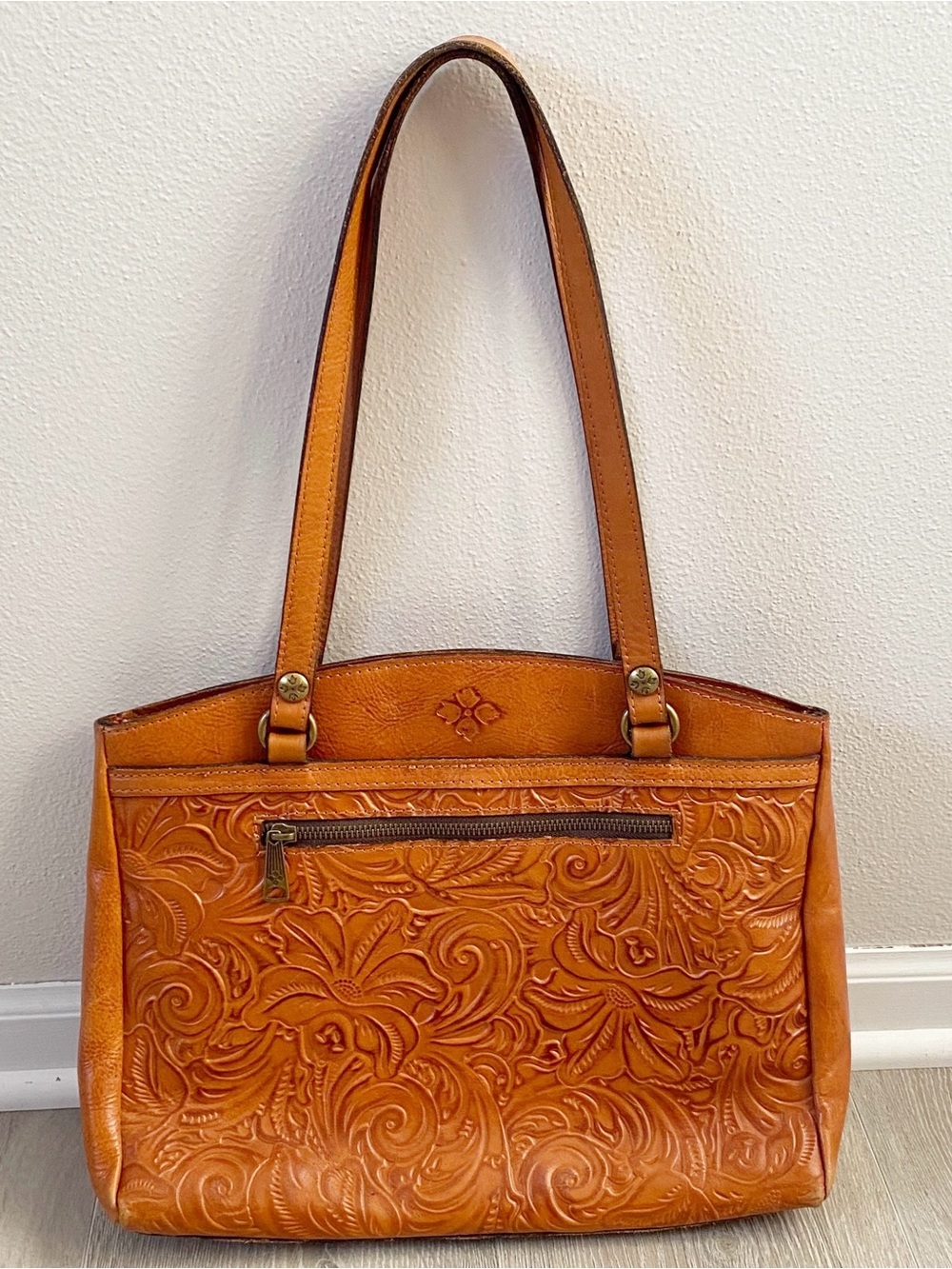 Patricia Nash Poppy Tooled Leather Tote Hand Bag Purse Florence Brown